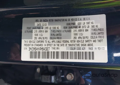 2024 Mazda Cx-30 2.5 S z USA, uszkodzony, nr VIN 3MVDMBAMXRM640907